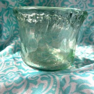 San Miguel Glass Free Form Sea Foam Green Wave Edge Vase Bowl